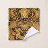 金ゴールドメドゥーサウィズバロックオーナメントズゲストタオル バスタオルセット (ウォッシュタオル)