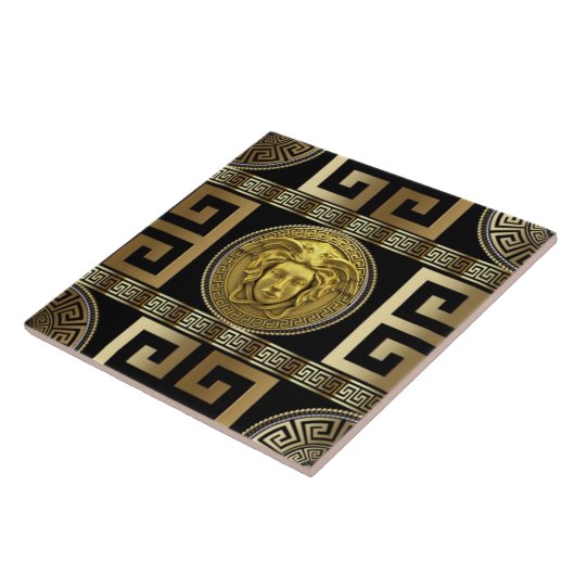 金ゴールドメドゥーサギリシャ鍵"新しい植民地時代"ウォールタイル タイル (側面)