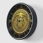 金ゴールドメドゥーサゴルゴンギリシャ鍵ローマ数字 壁時計 (傾斜)