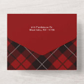 金ゴールドメリーすべて書道赤い格子写真 オールインワン招待状 (裏面)