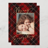 金ゴールドメリーすべて書道赤い格子写真 シーズンカード (正面/裏面)