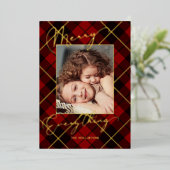 金ゴールドメリーすべて書道赤い格子写真 箔シーズンカード (立ち正面)