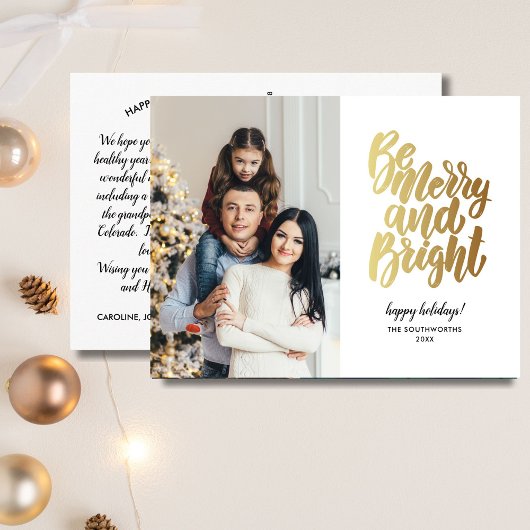金ゴールドメリーと明るいハッピーホリデーズファミリーフォト ポストカード