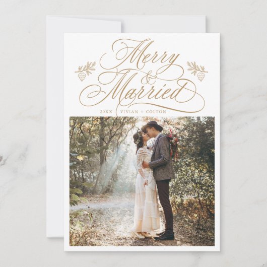 金ゴールドメリーと結婚した初めてのクリスマス写真 シーズンカード (正面)