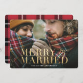 金ゴールドメリーと結婚した赤いplaidのフォトカード シーズンカード (正面/裏面)