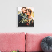 金ゴールドメリーの新しい初めてのクリスマスの結婚写真 キャンバスプリント (インサイチュ (リビング))