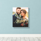 金ゴールドメリーの新しい初めてのクリスマスの結婚写真 キャンバスプリント (インサイチュ (ウッドフロア))