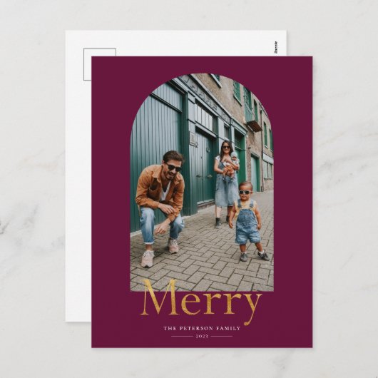 金ゴールドメリーアーチフレームフォトホリディポストカード シーズンポストカード (正面/裏面)