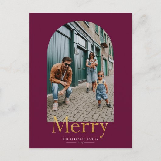 金ゴールドメリーアーチフレームフォトホリディポストカード シーズンポストカード (正面)