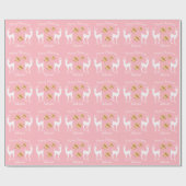 金ゴールドメリーエレガントクリスマスのスノーフレークのトナカイ ラッピングペーパー (フラット)