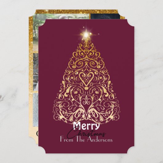 金ゴールドメリーエレガントクリスマスの映画のツリーの休日 サンキューカード (正面/裏面)