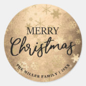 金ゴールドメリーエレガントクリスマスの雪片模様 ラウンドシール (正面)