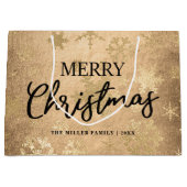 金ゴールドメリーエレガントクリスマスの雪片模様 ラージペーパーバッグ (正面)