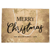 金ゴールドメリーエレガントクリスマスの雪片模様 ラージペーパーバッグ (裏面)