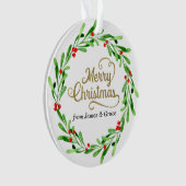 金ゴールドメリーエレガントクリスマスファミリーホリデーフォト オーナメント (正面)