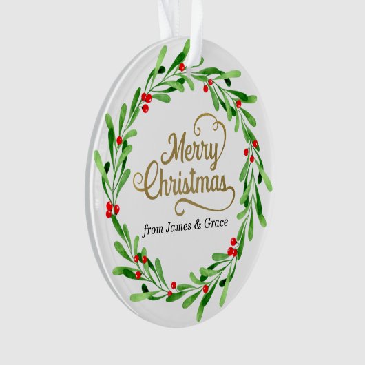 金ゴールドメリーエレガントクリスマスファミリーホリデーフォト オーナメント (正面)