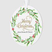 金ゴールドメリーエレガントクリスマスファミリーホリデーフォト オーナメント (正面)