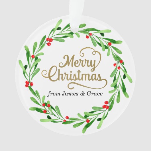 金ゴールドメリーエレガントクリスマスファミリーホリデーフォト オーナメント (正面)