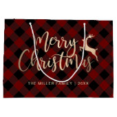 金ゴールドメリーエレガントクリスマスブラック&レッドプレイド ラージペーパーバッグ (裏面)