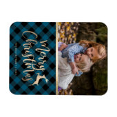 金ゴールドメリーエレガントクリスマスプレイドカスタム写真 マグネット (横)