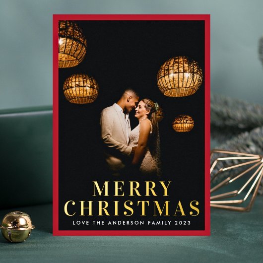 金ゴールドメリーエレガントクリスマス赤枠の写真 箔シーズンカード