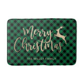 金ゴールドメリークエレガントリスマスブラック&グリーンプレイド バスマット (正面)