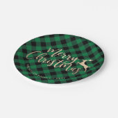 金ゴールドメリークエレガントリスマスブラック&グリーンプレイド ペーパープレート (アングル)