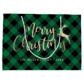 金ゴールドメリークエレガントリスマスブラック&グリーンプレイド ラージペーパーバッグ (裏面)