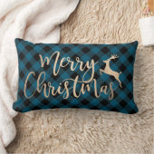 金ゴールドメリークエレガントリスマスブラック&ブループレイド ランバークッション (ブランケット)