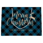 金ゴールドメリークエレガントリスマスブラック&ブループレイド ラージペーパーバッグ (正面)