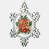 金ゴールドメリークリスマスとリース スノーフレークピューターオーナメント (右)