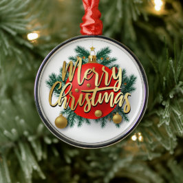 金ゴールドメリークリスマスとリース メタルオーナメント