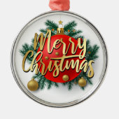 金ゴールドメリークリスマスとリース メタルオーナメント (正面)