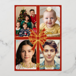 金ゴールドメリークリスマスと金ゴールドの弓、写真 箔シーズンカード