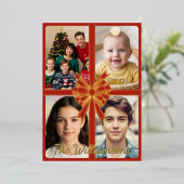 金ゴールドメリークリスマスと金ゴールドの弓、写真 箔シーズンカード (立ち正面)