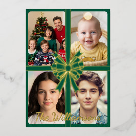 金ゴールドメリークリスマスと金ゴールドの弓、写真 箔シーズンカード