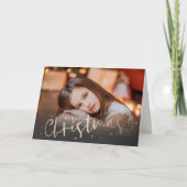 金ゴールドメリークリスマスの折り畳み写真 シーズンカード (正面)