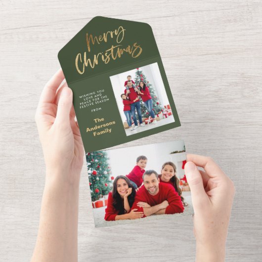 金ゴールドメリークリスマスの星写真の休日 オールインワン招待状 (貼ってはがせる)