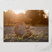 金ゴールドメリークリスマスエレガント書道写真 箔シーズンカード (正面)