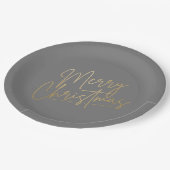 金ゴールドメリークリスマスオンシルバーグレー ペーパープレート (アングル)