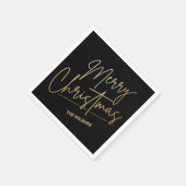 金ゴールドメリークリスマスオンブラックパーソナライズされた スタンダードカクテルナプキン (角)