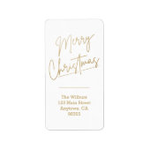 金ゴールドメリークリスマスオンホワイト差出人住所 ラベル (正面)