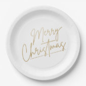 金ゴールドメリークリスマスオンホワイト ペーパープレート (正面)