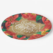 金ゴールドメリークリスマスオンポインセティアス ペーパープレート (アングル)