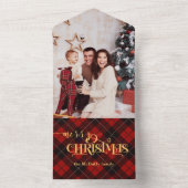 金ゴールドメリークリスマスオンレッドタータンチェック写真 オールインワン招待状 (内側)