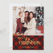 金ゴールドメリークリスマスオンレッドタータンチェック写真 シーズンカード (正面)