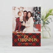 金ゴールドメリークリスマスオンレッドタータンチェック写真 シーズンカード (スタンド正面)