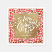 金ゴールドメリークリスマスオンレッド スタンダードカクテルナプキン (正面)