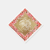 金ゴールドメリークリスマスオンレッド スタンダードカクテルナプキン (角)