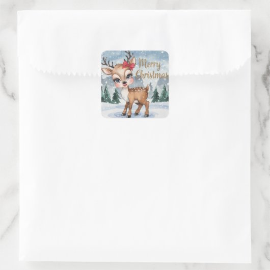 金ゴールドメリークリスマスガールトナカイ スクエアシール (バッグ)